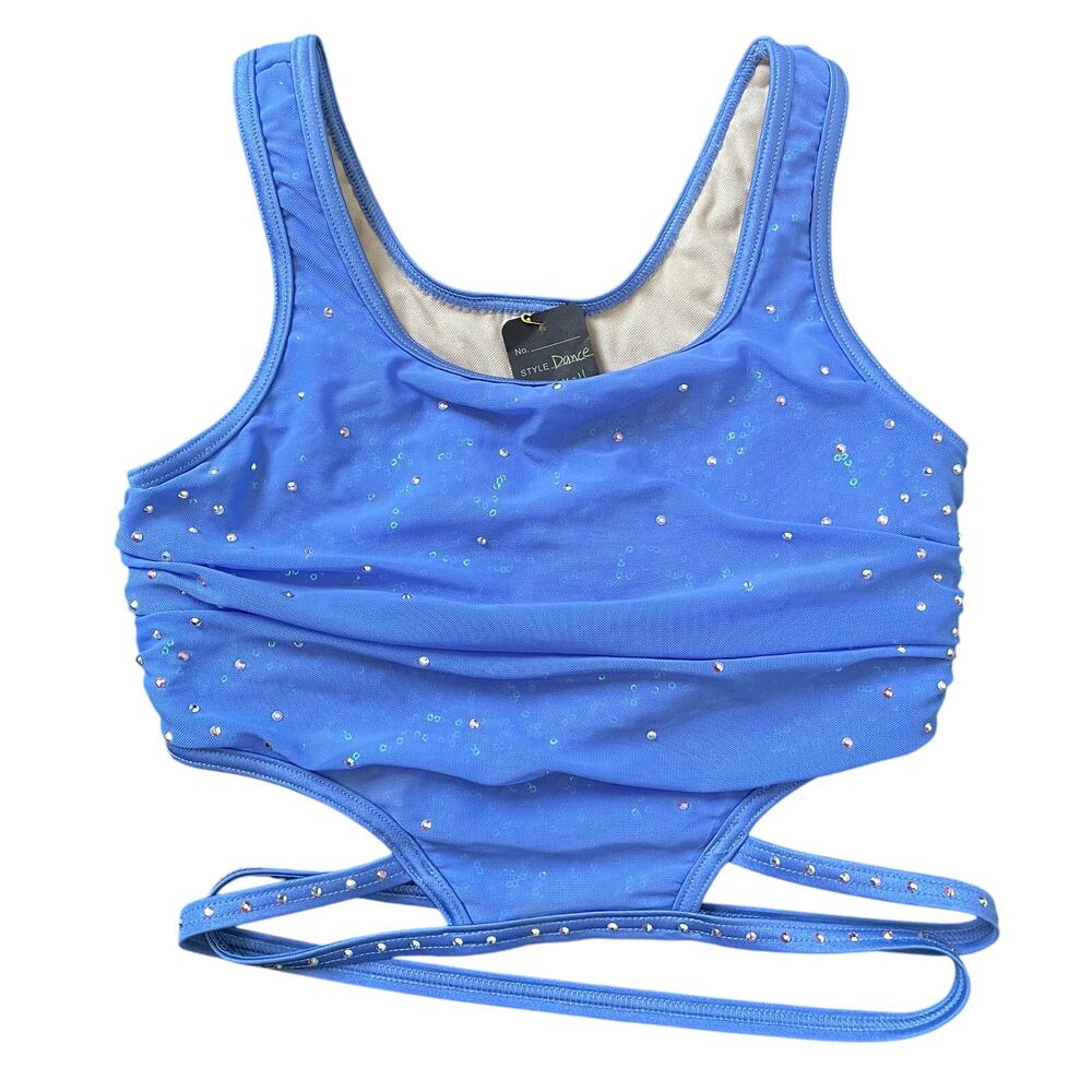 Weissman Periwinkle Blue Sequin Rhinestone Crop Tank